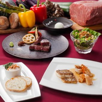 Matsukaze (12,100 yen/tax included) Luxury course of A5 Japanese black beef steak and 3 types of seafood <7 dishes in total>