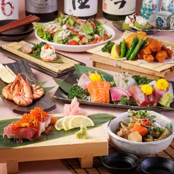 【3時間飲み放題付き／8品】A5和牛肉寿司と鮮魚5点盛り『親潮-Oyashio-コース』5000円