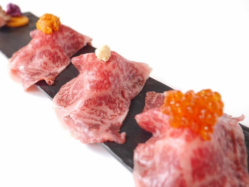 Assortment of 3 types of Bizen black beef sushi