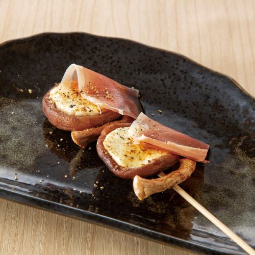 Spring Shiitake Mushroom, Prosciutto, and Cream Cheese Skewers