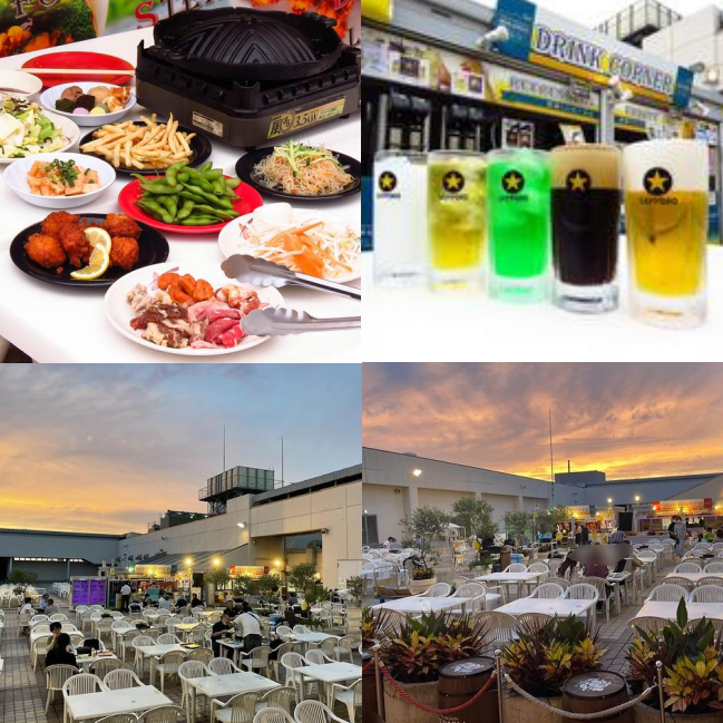 綺麗な夕陽を見ながら外で気持ちよく乾杯!
