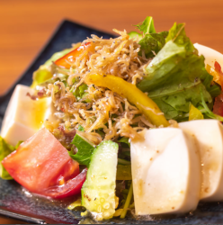 京豆腐とちりめん山椒のサラダ