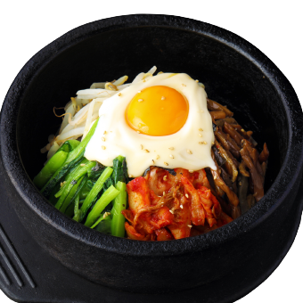 Stone-baked cheese bibimbap (with wakame seaweed soup)