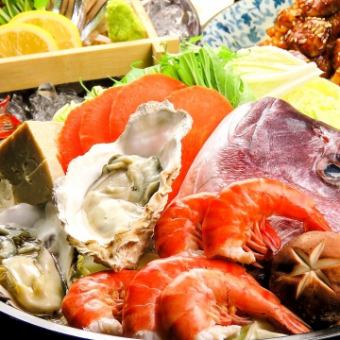 扇贝、牡蛎、虾！！豪华海鲜炖锅！2小时无限畅饮“Wasshoi海鲜炖菜套餐”5,000日元（含税）