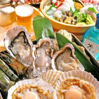 【特色十足！】生魚片拼盤、爐端燒、烤牡蠣等★2小時無限暢飲「海鮮爐端套餐」4,000日元