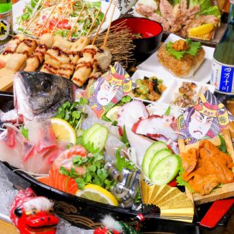 【豪华的迎送会！】满船的烤饭团和新鲜的海胆……附赠2小时无限畅饮“Botonroll套餐”5,000日元