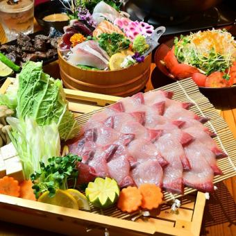 【忘新年会】2H飲み放題付 寒ブリしゃぶしゃぶ等全7品『OSAKANAワッショイなぶらコース』 6000円