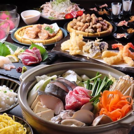 For parties [Satisfying] Sashimi + 3 types of hot pot + tempura + dessert + 8 dishes + 2 hours all-you-can-drink → 6,000 yen (tax included)