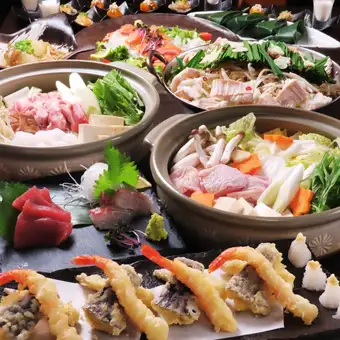 <Food Only> [Seasonal Luxury] 8-course meal featuring sashimi, shrimp tempura, and your choice of hot pot → 4000 yen
