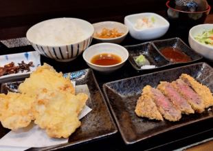 赤身の牛かつと鶏天定食