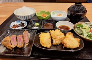 和牛かつと鶏天定食