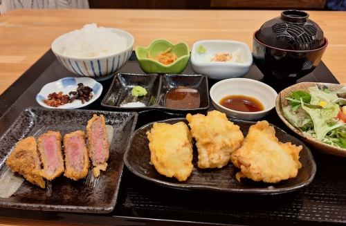 和牛かつと鶏天定食