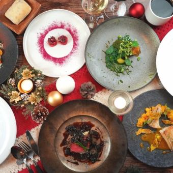 Includes four glasses of wine pairing. [Christmas Dinner (Part 2 19:30~21:30)] A luxurious dinner featuring Yonezawa beef and tilefish
