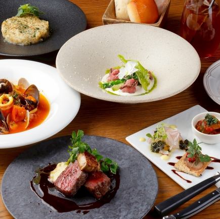 会食・女子会・デート【BATONビストロディナーコース】メインA5米沢牛(50g)グリルで贅沢に♪