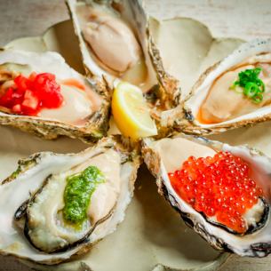 Assortment of 5 kinds of raw oysters (ponzu sauce/Tabasco/mountain wasabi/lemon/basil)