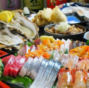 [包括华丽的生鱼片和严选的清酒！] 6,000日元8道菜套餐，包括2小时无限畅饮
