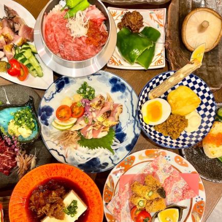 【仅限周一至周四,3小时畅饮】4500日元 → 4000日元 和牛、九州鸡、海胆,以及一份主菜(任选),共11道菜