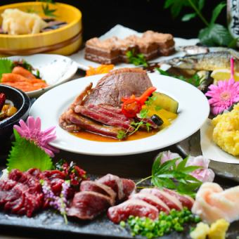February to April [2 hours all-you-can-drink] 3 types of horse sashimi, Japanese black beef steak, etc. [Japanese black beef course] 6,000 yen [9 dishes in total]