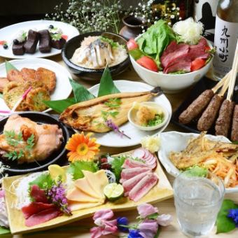 5月～7月【2小時無限暢飲】馬生魚片、炸薩摩、炭烤三瀨雞等【豪華套餐】5,000日元【共9道菜】
