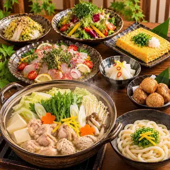 【特選コース】柚子香る鶏だし鍋など全8品 2時間30分飲み放題付き 4,500円