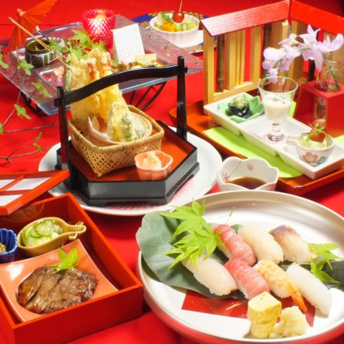 Various banquet courses with all-you-can-drink for 100 minutes start at 6,050 JPY (service included)