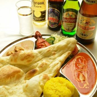 【ちょい飲みセット】瓶ビール＋タンドリーチキン＋カレー＋ナン含む全7品☆2490⇒１９９０円☆