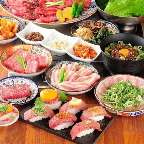 無限供應的肉壽司和烤五花肉！