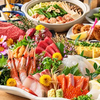 人気No.1!3H飲み放題生付き!博多名物もお刺身も楽しめるばい『博多満喫コース』全9品4,500円