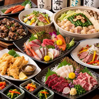 大切な宴会に!生付3H飲み放題 刺身5点×馬刺し3種×地鶏の黒焼『特選コース』全10品6,000円