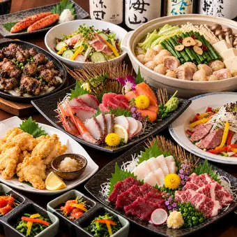 大切な宴会に!生付3H飲み放題 刺身5点×馬刺し3種×地鶏の黒焼『特選コース』全10品6,000円