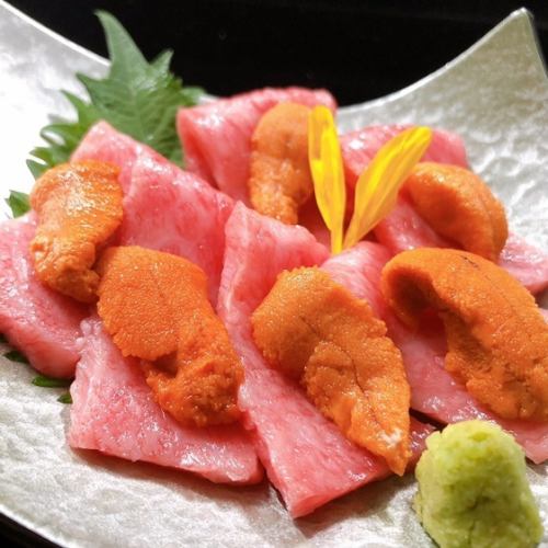 Sea urchin beef sashimi style