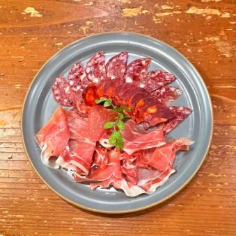 Assortment of Spanish raw ham and salami