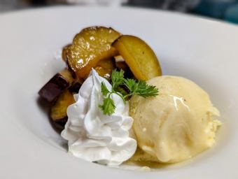 Honey butter sweet potato with vanilla ice cream