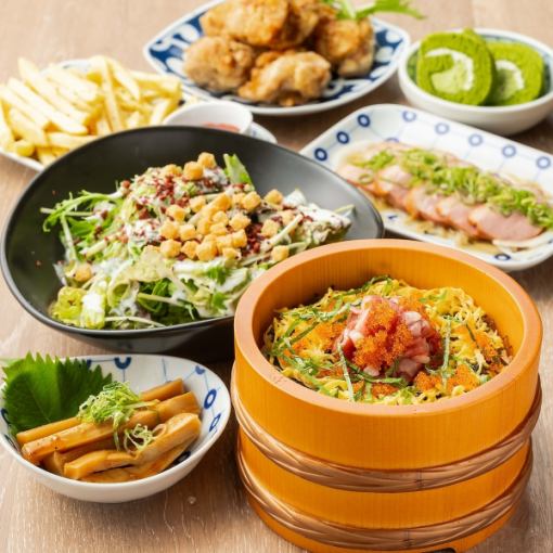 豪快に肉手巻きちらしを味わう!サラダ、鮮魚も■180分飲み放題付!スタンダ-ドコ-ス3999⇒