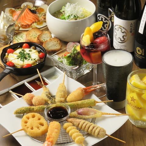 All-you-can-drink + 6 dishes including 8 recommended skewers and roast beef for 4,000 yen!