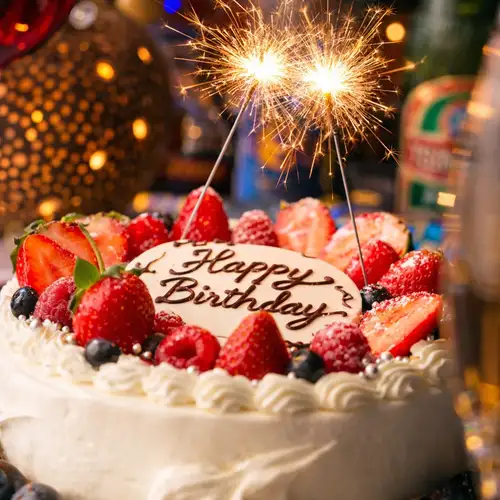 花火付誕生日プレート贈呈