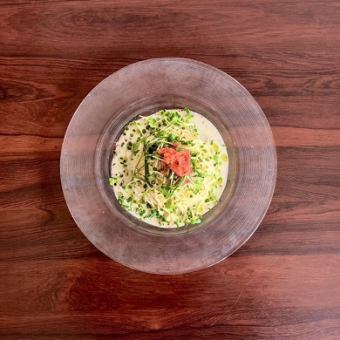 ヴィシソワーズと明太子の冷製パスタ