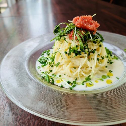 ヴィシソワーズと明太子の冷製パスタ