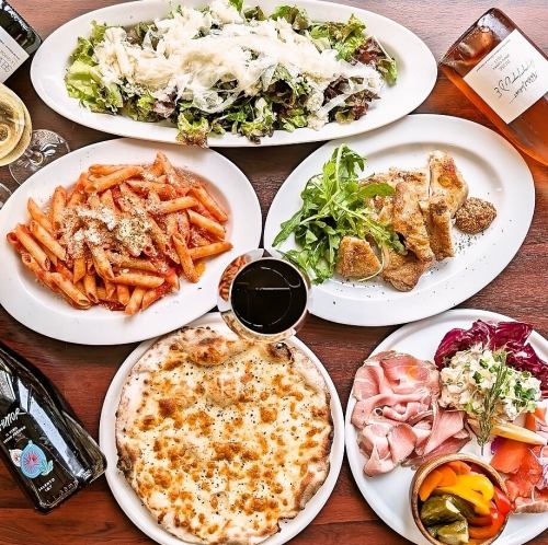 【歓送迎会×飲み放題０円】ピザ、パスタからお肉まで全部付き☆クーポン利用で日本酒、焼酎も☆