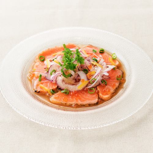 Japanese-style seared salmon carpaccio