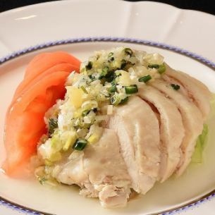 蒸し鶏の葱ソースかけ