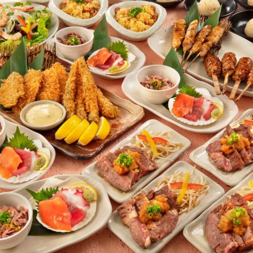 [3/21~] [Very satisfying] 8 dishes including soft pork tongue, sashimi, beef steak, Joshu Shamo, etc. + all-you-can-drink included 4,500 yen