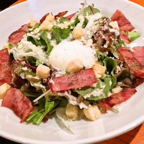 Caesar Salad with Warm Egg and Crispy Bacon