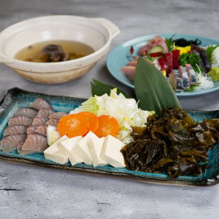 【B-旬の四季彩plan-】全7品＋3時間飲み放題4980円-三陸わかめとキノコの旬魚のしゃぶしゃぶ-