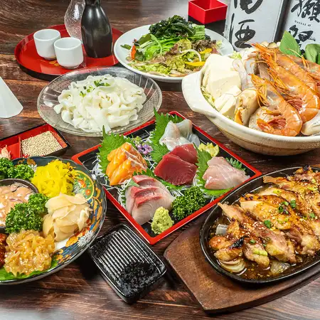 【Aコース-2.5時間-冬の特製海鮮鍋】朝〆鮮魚5種盛りと若鶏ステーキを味わう飲み放題付き