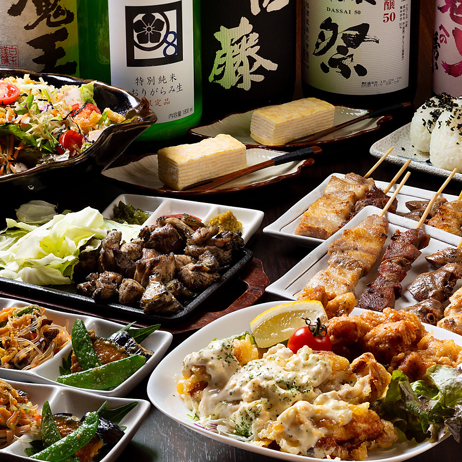 忘年会 新年会 宴会に 1分飲み放題付き 鳥とんの串コース 3680円 税抜 炭焼き居酒屋 鳥とん 高槻店