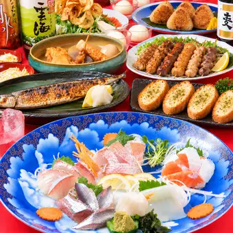 Harubo 秋季美味套餐，含刺身拼盘！包含 2.5 小时畅饮（无酒精啤酒）♪ 共 10 道菜，6000 日元（含税）