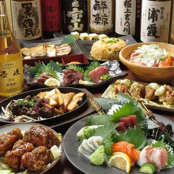 迷ったらこれ！【3時間飲み放題】馬刺し&スペアリブ全10品『福寿HUKUJUコース』4980⇒4480円