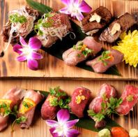 Uses carefully selected domestic beef!! All-you-can-eat carefully selected meat sushi♪