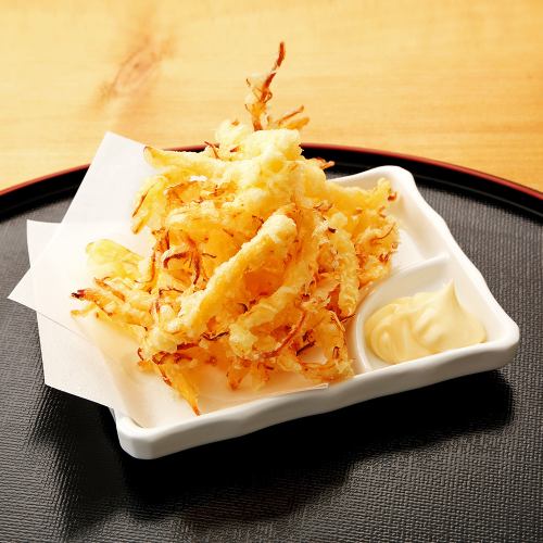 Squid tempura / Chikuwa sticks with deep-fried seaweed each